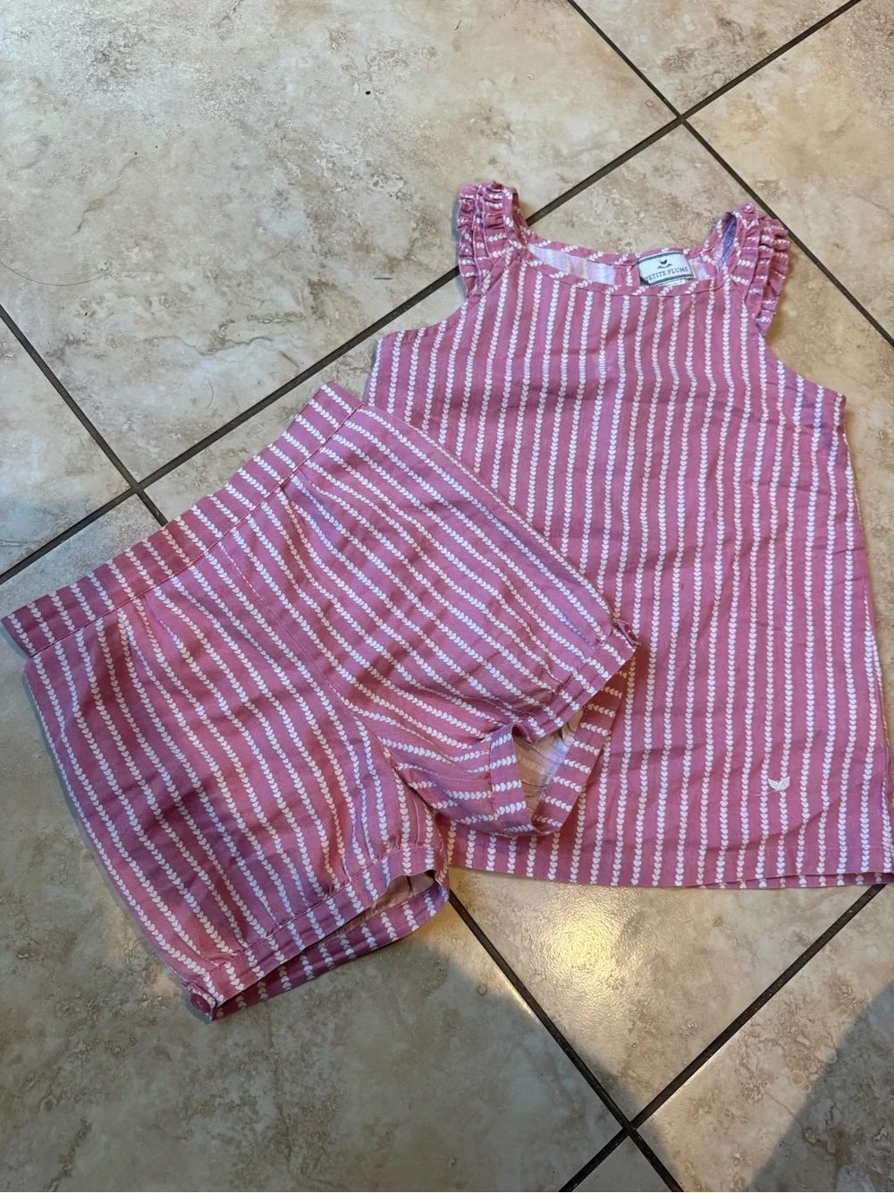 Petite Plume Girls' Pink Striped Sleeveless Pajama Set with Ruffle Straps